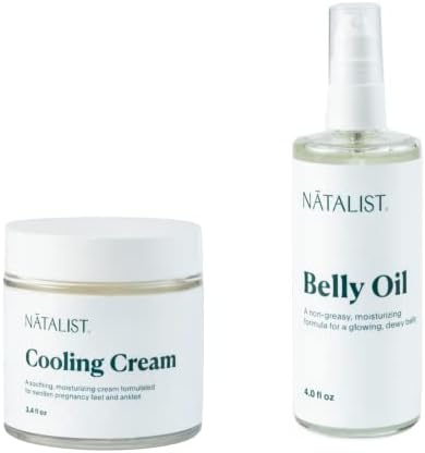 Natalist Soothing Essentials for Mom Bundle Belly Oil Spray Натуральная сыворотка для ухода за кожей от растяжек, 4 жидких унции и успокаивающий охлаждающий крем для освежения опухших ног и ступней во время беременности, 3,4 унции NATALIST