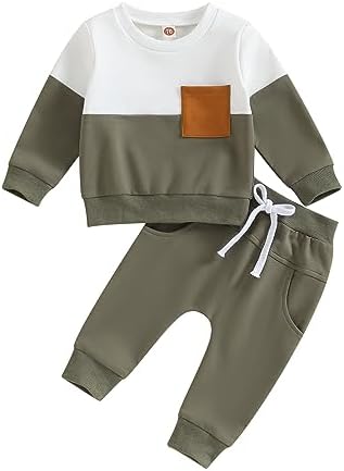 Kupretty для маленьких мальчиков, осенне-зимняя одежда, цветной блок, свитшот с длинными рукавами, пуловер, топы + брюки для бега, комплект одежды Kupretty