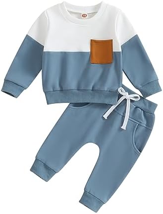 Kupretty для маленьких мальчиков, осенне-зимняя одежда, цветной блок, свитшот с длинными рукавами, пуловер, топы + брюки для бега, комплект одежды Kupretty