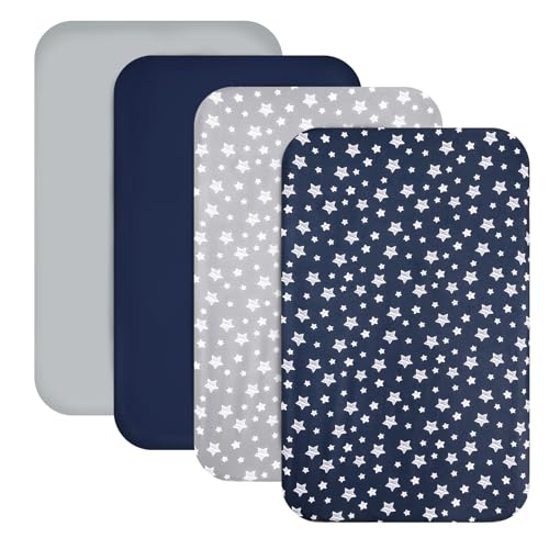Mini Portable Crib Sheets 4 Pack for Boys (38" X 24"), Compatible with Dream on Me, Delta Porta Crib and Arms Reach Ideal Cosleeper, Navy Moonsea