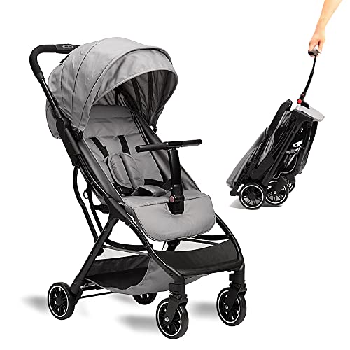 Легкая дорожная коляска — компактная коляска-зонтик для самолета, складная детская коляска одной рукой, коляска для новорожденных с регулируемой спинкой/подставкой для ног/навесом/Т-образным бампером (черный) COOL KIDS