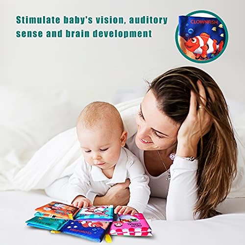 AMINFUN Soft Cloth Book Baby Toy,Colorful Fabric Baby Learning Book(Pack of 4),Touch and Feel Crinkle Sound,Early Educational Toy,Gift for Babies Infants Toddlers AMINFUN