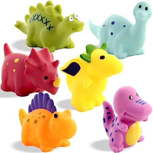 XY-WQ Mold Free Bath Toys No Hole, for Infants 6-12& Toddlers 1-3, No Hole No Mold Bathtub Toys (Dinosaur, 6 Pcs with Mesh Bag) XY-WQ
