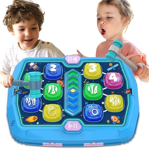 Whack A Mole Game, Toys for 3 4 5 6+ Year Old Boys & Girls, Interactive Educational Pounding Toys for Toddlers with 2 Hammers, Music & Light, PK Mode, Birthday Xmas Gifts for Boys Girls Kids Age 3-8 ANNKIE