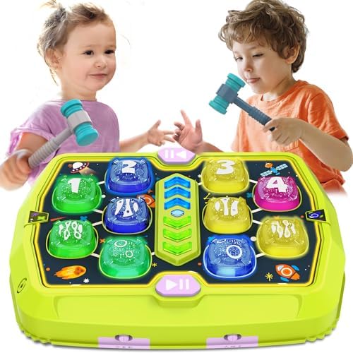 Whack A Mole Game, Toys for 3 4 5 6+ Year Old Boys & Girls, Interactive Educational Pounding Toys for Toddlers with 2 Hammers, Music & Light, PK Mode, Birthday Xmas Gifts for Boys Girls Kids Age 3-8 ANNKIE