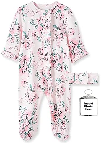 Little Me Footie Pajamas Cotton Baby Sleepwear Boys and Girls Footed Sleeper with Photo Keychain Little Me