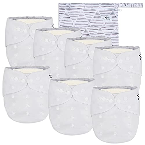 Nora's Nursery Cloth Diapers 7 Pack with 7 Bamboo Inserts & 1 Wet Bag - Waterproof Cover, Washable, Reusable & One Size Adjustable Pocket Diapers for Newborns and Toddlers - Down to Earth Nora's Nursery