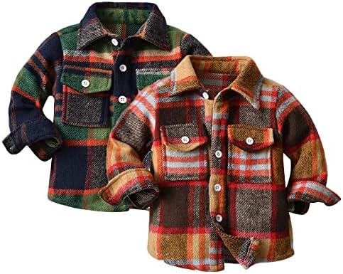 Feidoog Toddler 2 Pack Baby Boys and Girls Plaid Shirts Jacket Long Sleeve Lapel Button Down Shirt Top Outwear Clothes NO_BRAND