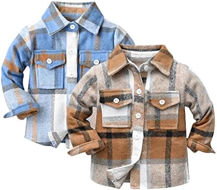 Feidoog Toddler 2 Pack Baby Boys and Girls Plaid Shirts Jacket Long Sleeve Lapel Button Down Shirt Top Outwear Clothes NO_BRAND