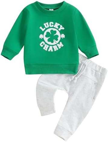 KtwHarnu/наряд на день Святого Патрика для маленьких мальчиков, свитшот с подвеской «Mama's Lucky Charm», пуловер, топ, штаны для бега, комплект из 2 предметов, одежда KtwHarnu