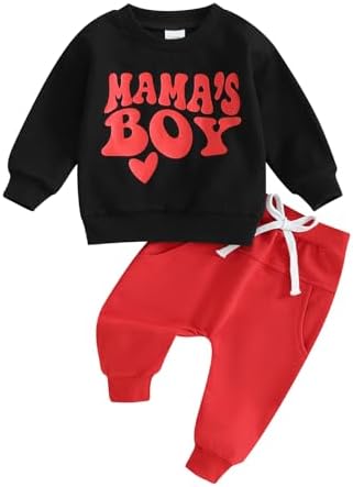Наряд на День святого Валентина для маленьких мальчиков, одежда «Мама моя Валентина», рубашки с принтом, толстовка с круглым вырезом, брюки для бега Cevoerf