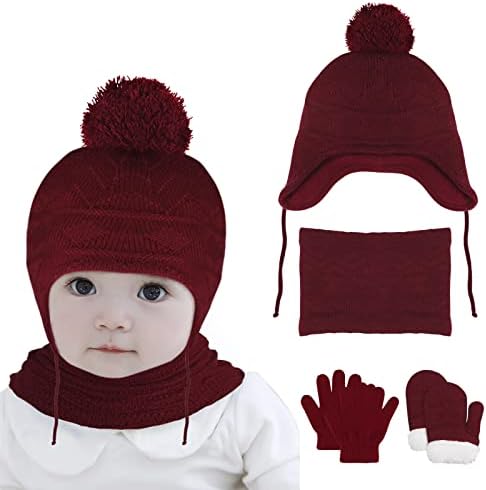 Hicdaw 6 шт. зимние шапки для малышей, детские варежки, перчатки, теплые шеи, детская зимняя шапка, детская зимняя шапка, перчатки, шарф, комплект для мальчиков и девочек Hicdaw