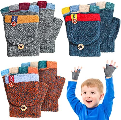 Kids Winter Gloves 3 Pairs Convertible Warm Gloves Flip Top Toddler Gloves Baby Gloves Infant Gloves for Kids 2-6 Years Handepo