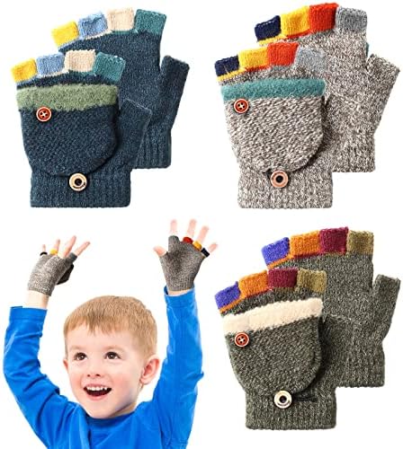 Kids Winter Gloves 3 Pairs Convertible Warm Gloves Flip Top Toddler Gloves Baby Gloves Infant Gloves for Kids 2-6 Years Handepo