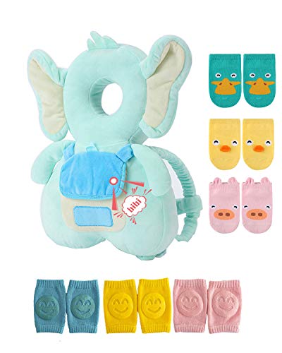 Head Safety Protector Pad for Baby Toddler Walker,Infant Talking Head Protection Backpack Cushion (Z Light Blue Elephant Sets) JunNeng