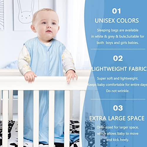 3 Pack Baby Sleep Sack 6-12 Months 100% Rayon Cotton Baby Sleeping Bag 2-Way Zipper Toddler Wearable Blankets,Comfy Stretchy TOG 0.3(Medium) BSTOPPT