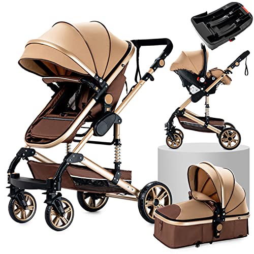 2 in 1 Baby Stroller with Bassinet Reversible Portable Standard Baby Stroller Convertible Pushchair Infant Buggy Baby Carriage Foldable High Landscape Pram for Toddler Newborn (2USV9-BG) Suttonbebe