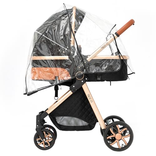 3 in 1 Baby Travel System Reversible Baby Stroller Pushchair Portable Baby Standard Pram Buggy Baby Carriage Foldable Luxury Baby High Landscape Pram for Toddler Newborn (UDV9-BLACKGOLD with Base) Suttonbebe
