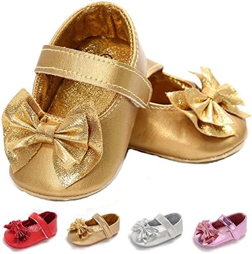 LAFEGEN Baby Girls Mary Jane Flats with Bownot Non Slip Soft Sole PU Leather Newborn Infant Toddler First Walker Cirb Dress Shoes LAFEGEN