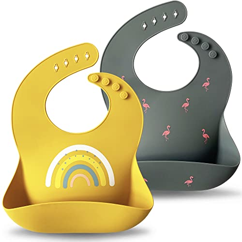 Moonkie, набор из 2 силиконовых детских нагрудников | Водонепроницаемый без BPA | Мягкие прочные регулируемые силиконовые нагрудники для младенцев и малышей (эфир/шалфей) Moonkie