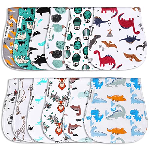 Baby Burp Cloths & Baby Bibs 2-in-1 Design Large Size 3 Layers Thicken 100% Cotton Super Absorbent and Soft Baby Spit Up Burping Rags Baby Burp Cloth Set for Boys and Girls 12 Pack Benoxine