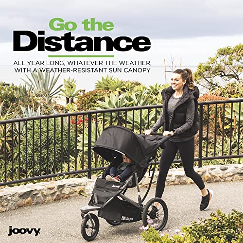 Сверхлегкая беговая коляска Joovy Zoom360 с высоким детским сиденьем, амортизирующей подвеской, очень большими надувными шинами, органайзером для родителей, воздушным насосом и возможностью легкого складывания одной рукой (черника) Joovy