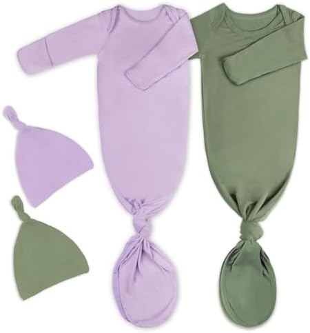 2 комплекта завязанного халата для новорожденных, супермягкая шелковистая пижама с длинными рукавами для спящего ребенка с шапочкой или повязкой на голову (2 упаковки) Baby Noah