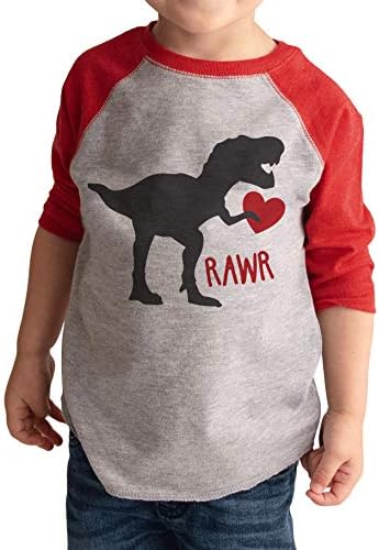 7 ate 9 Apparel Kids Dinosaur Happy Valentine's Day Красный реглан 7 ate 9 Apparel