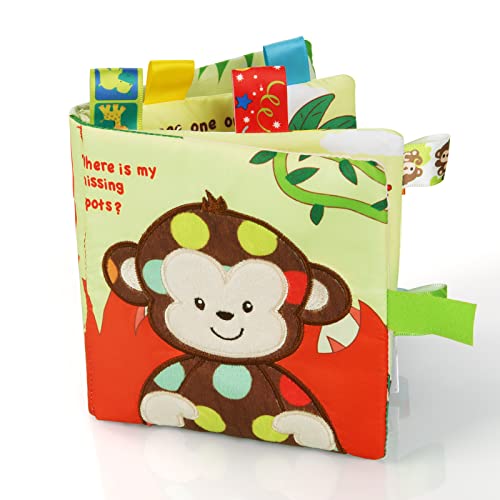 Мягкие детские книжки-игрушки Vicloon, мягкая детская книжка с животными и этикеткой, тканевая книга с 3D-прикосновением и складками, детская мягкая тканевая книжка для детей 0–3 лет, развивающие обучающие игрушечные детские книжки (обезьянка) Vicloon