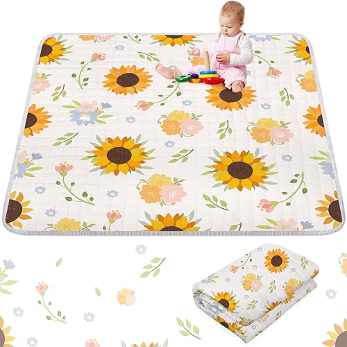 Wesiti Bee Sunflower Портативный детский игровой коврик 50 x 50 Моющийся складной коврик для ползания Нескользящие мягкие детские игровые коврики Коврик для напольного манежа Для малышей Младенцы Время активности на животике Wesiti