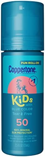 Coppertone Kids Roll-On Sunscreen with Blue Color, Zinc Oxide Sunscreen Lotion, Kids Tear Free Sunscreen, 2.5 fl oz bottle Coppertone