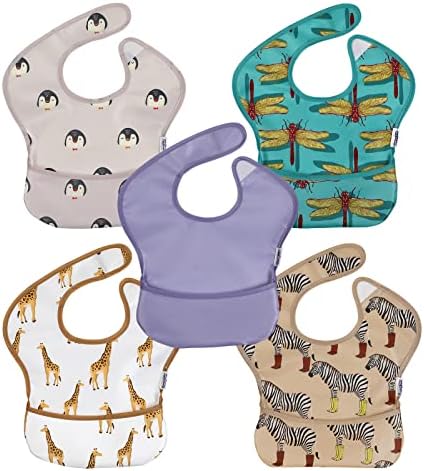 Soarwg Kids Bibs, Детские нагрудники, водонепроницаемые детские нагрудники для мальчиков и девочек, отличные дорожные детские нагрудники для еды, нагрудники для кормления, 5 шт. Soarwg Kids