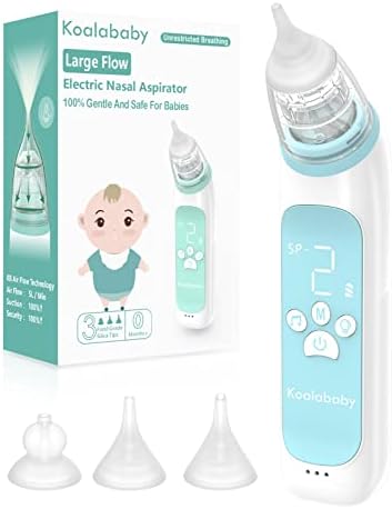 Koalababy Large Flow Electric Nasal Aspirator, Baby Nose Sucker, Baby Nose Suction, Nose Cleaner for Toddlers with 3 Silicone Tips, 3 Suction Levels, Music & Light Soothing Function, Blue Koalababy
