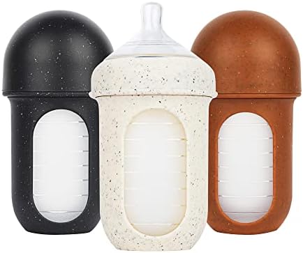 Многоразовые силиконовые детские бутылочки Boon Nursh со складным силиконовым чехлом — Все необходимое для ребенка на каждый день — Детские бутылочки среднего расхода Stage 2 — Пятна — 8 унций — 3 штуки Boon
