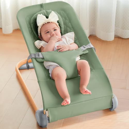 Fodoss Baby Bouncer, портативное сиденье- шезлонг для младенцев, портативная прикроватная люлька с колесиками, 7 детских люлек с регулируемой высотой для младенцев, бежевый Fodoss