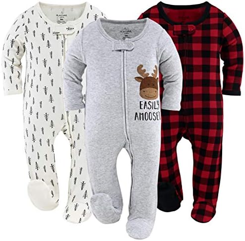 The Peanutshell Footed Baby Sleepers for Boys or Girls, Buffalo Plaid & Woodland, Newborn to 12 Month Sizes The Peanutshell