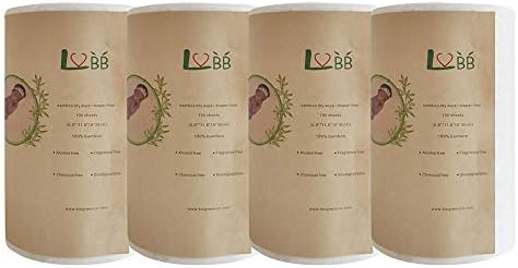 100% бамбуковые биоразлагаемые тканевые вкладыши для подгузников без запаха, нежные и мягкие, без отдушек и хлора — 100 листов в рулоне (4 рулона, бамбук) LVBB