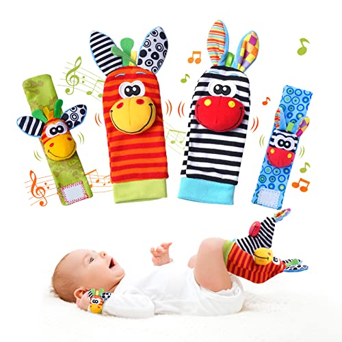 PHEZAPA Детские погремушки на запястье, набор носков для поиска ног, детские носки-погремушки и детские погремушки на запястье, мягкие сенсорные игрушки для новорожденных, детские погремушки на запястье для детей 0–6 месяцев, подарки для детей 6–12 месяцев (классика) PHEZAPA