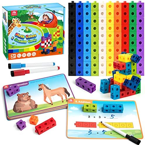 Coogam Math Cubes, Manipulatives Number Counting Blocks with Activity Snap Linking Cube Math Construction Toy Gift for Preschool Learning 3 4 5 Year Old Coogam