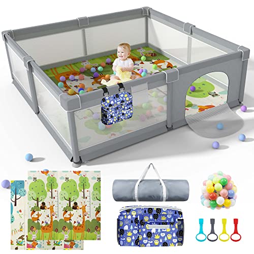 LUTIKIANG Extra Large 79" x 71" Baby Playpen with Mat, Baby Gate Play Yard, Portable Toddler Playpen, Large Play Pen for Babies, Mat Included, Play Area for Babies and Toddlers (Black) LUTIKIANG