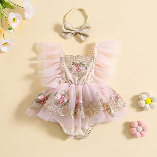 Maemukilabe, одежда для новорожденных девочек, кружевной комбинезон, платье-пачка, тюлевое боди с рукавами-крылышками и цветочной вышивкой, летние наряды Maemukilabe
