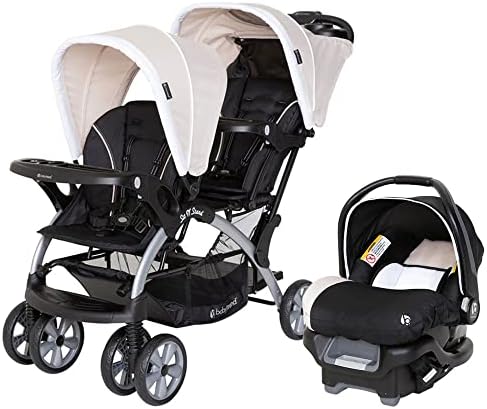 Baby Trend Sit N Stand Easy Fold Travel Двойная детская коляска и одинарное детское автокресло для путешествий с ремнями безопасности и чехлом, хаки Baby Trend