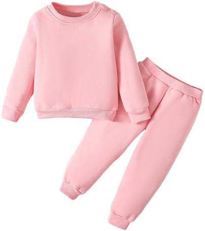 SOBOWO/одежда для маленьких мальчиков и девочек, зимний однотонный пуловер с длинными рукавами, толстовка, штаны, комплект осенней одежды из 2 предметов SOBOWO
