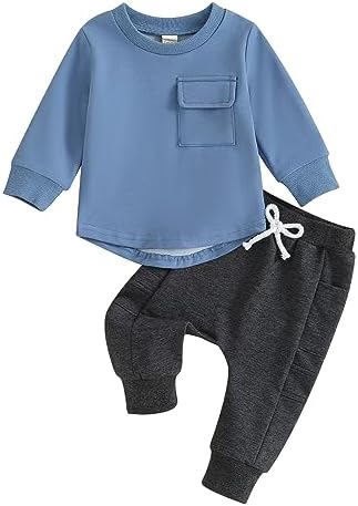 Kuriozud/Осенне-зимняя одежда для маленьких мальчиков, пуловер с круглым вырезом и длинными рукавами, толстовка, штаны для бега, комплект, наряд цветных блоков Kuriozud