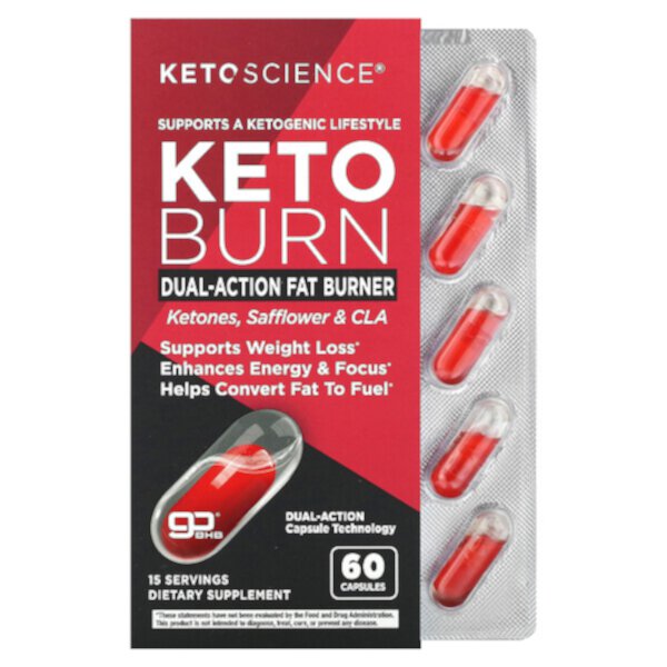Keto Burn, Сжигатель жира двойного действия, 60 капсул Keto Science