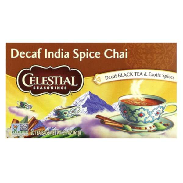 Black Tea & Exotic Spices, India Spice Chai, Decaf, 20 Tea Bags, 2.1 oz (61 g) Celestial Seasonings