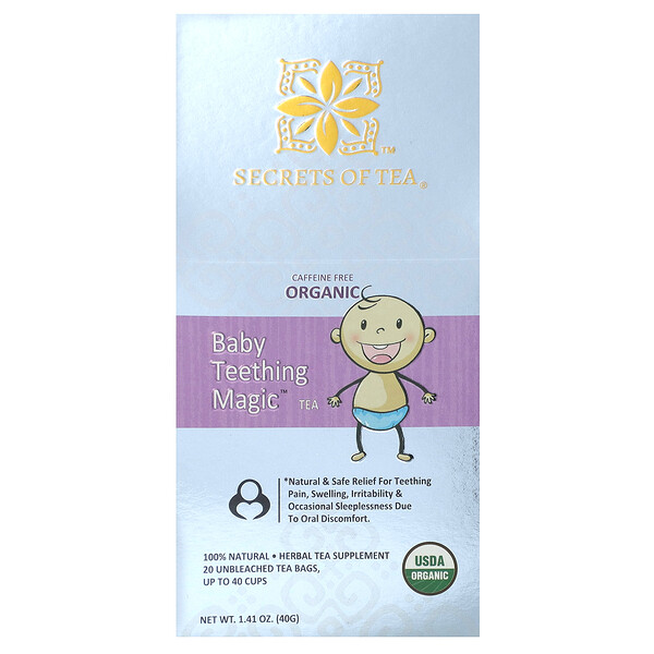 Organic Baby Teething Magic Tea, Caffeine Free, 20 Unbleached Tea Bags, 1.41 oz (40 g) Secrets Of Tea