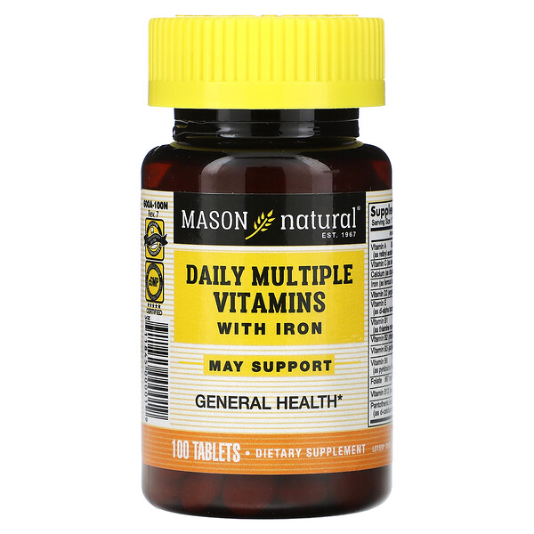 Ежедневные комплексные витамины с железом, 100 таблеток Mason Natural