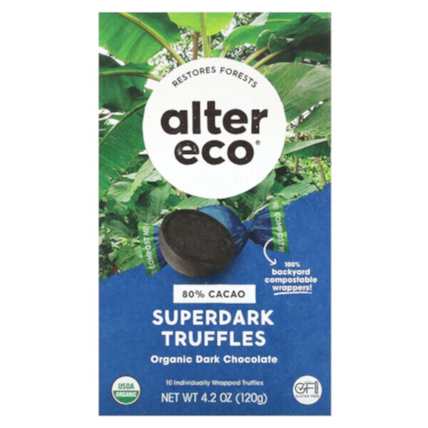 Organic Dark Chocolate Truffles, Superdark, 80% Cacao, 10 Truffles, 4.2 oz (120 g) Alter Eco