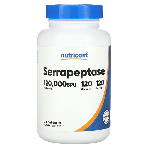 Серрапептаза, 120 000 SPU, 120 капсул Nutricost
